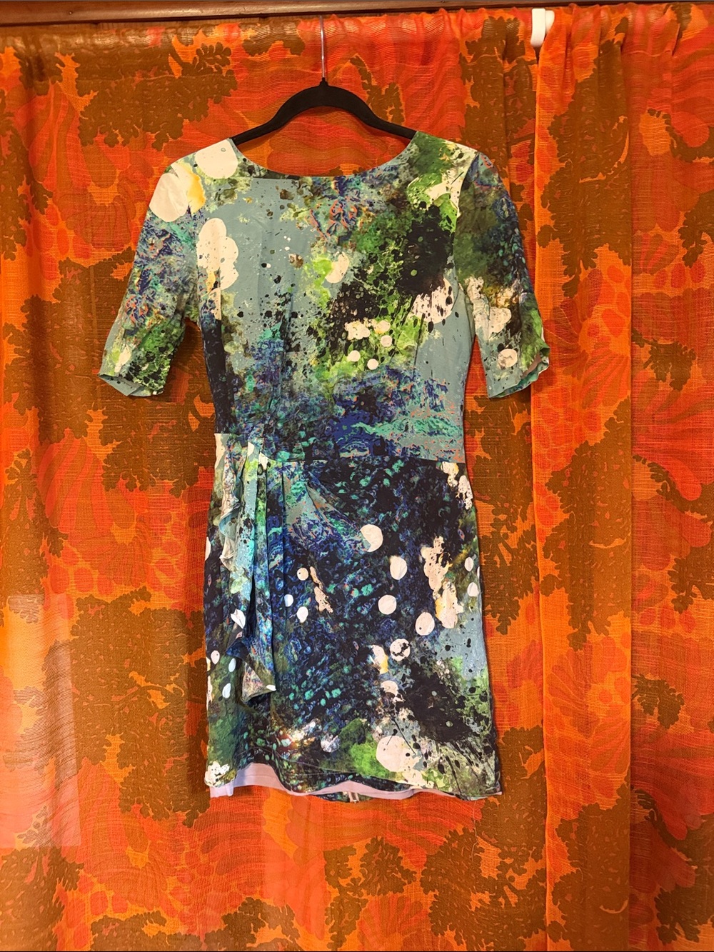 Vintage Blue & Green Abstract Mini Dress